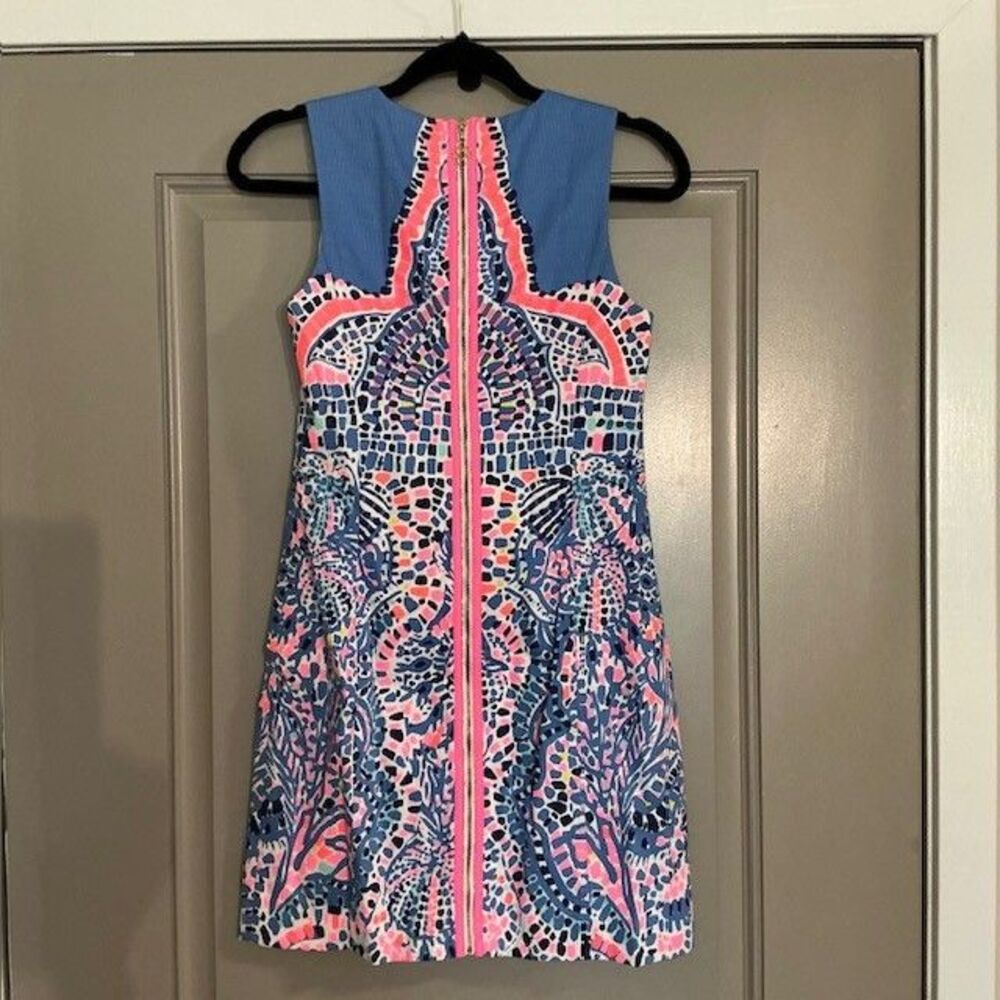 Lilly Pulitzer Women's Mila Blue & Coral Sleeveless Cotton Dress Sz 0 *** - Picture 2 of 5